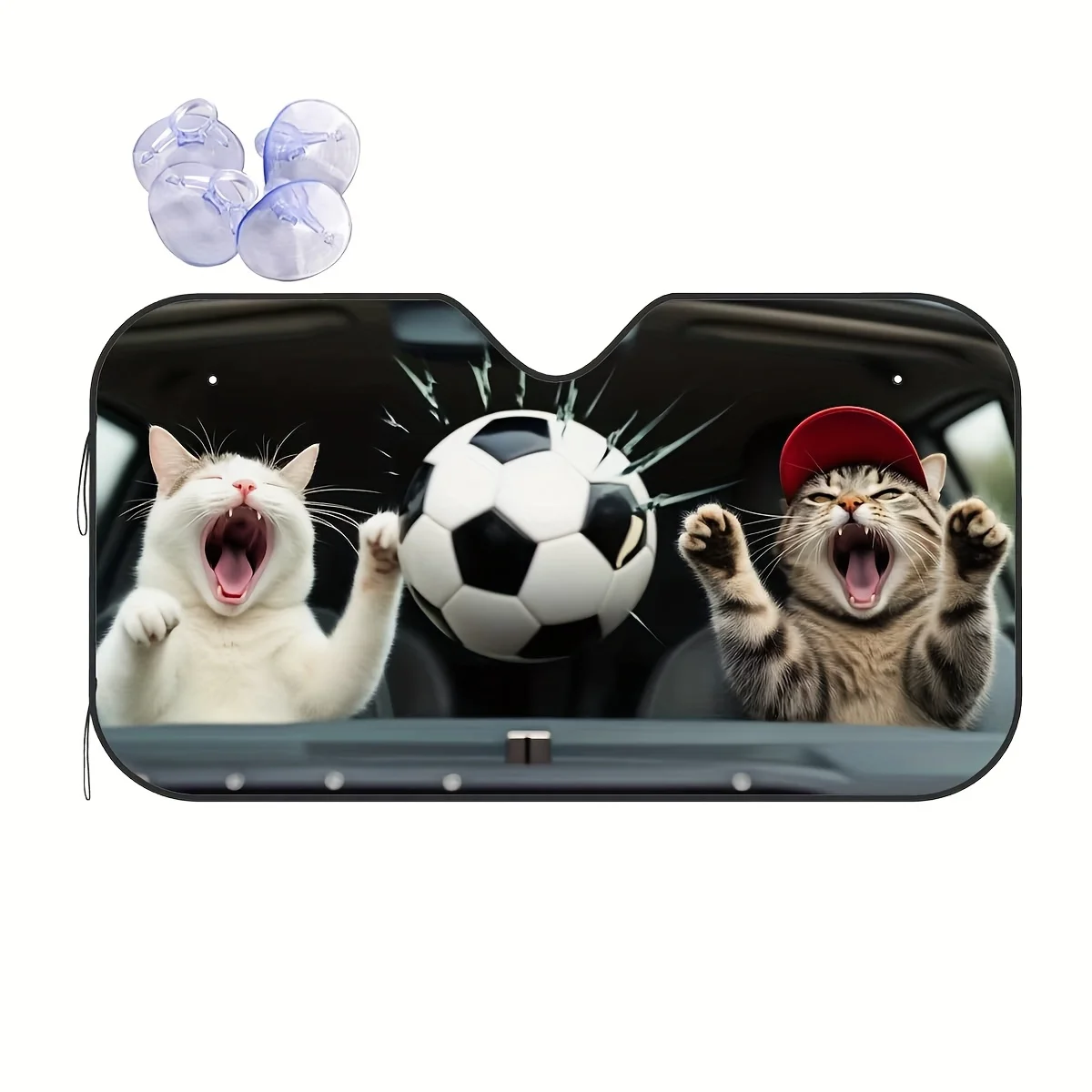 

1pc Funny Cat Soccer Pattern Car Sun Shade - Windshield Protection, Easy-to-Install, Keeps Car Cool & Comfortable, Ideal Gift Fo