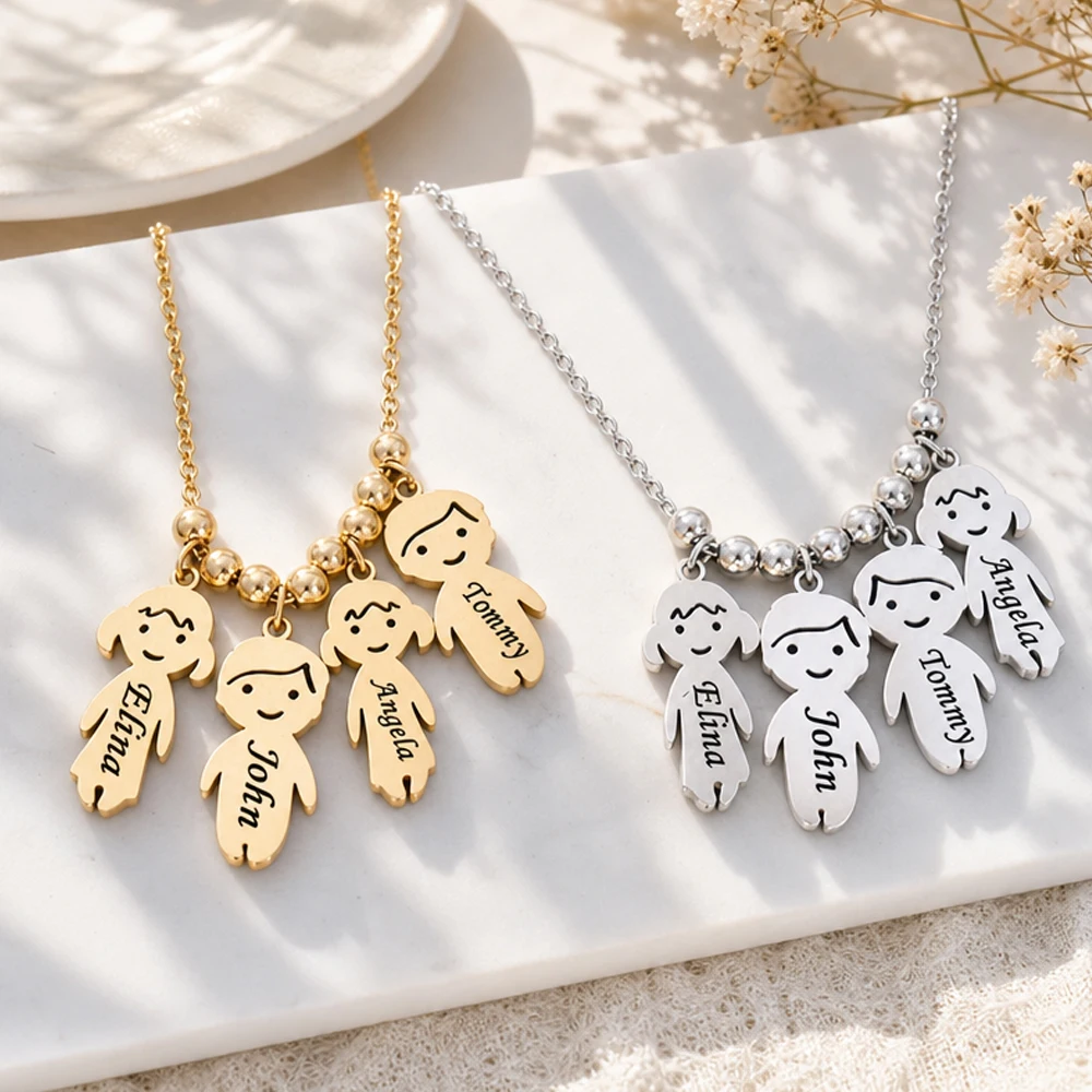 Boy Girl Nameplate Necklace For Mother's Day Gift Custom Personalized Child's Name Pendant Chain Stainless Steel Jewelry Gift