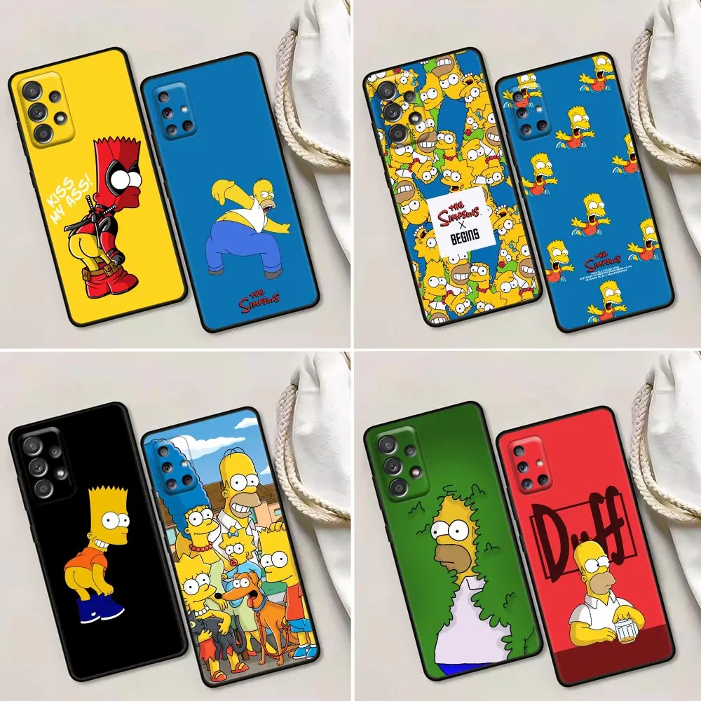 Cartoon Black Case For Samsung Galaxy A52 A73 A53 A72 A52S A71 A51 A54 Note 20 Ultra 5G 10 9 8 Cover Homer S-Simpson Boy Cosplay