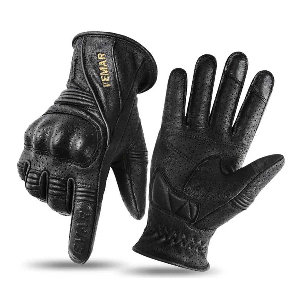 

Motorcycle Gloves Sheepskin Material Motorcycle Racing Gloves Thicken The Palm Retro Knight Gloves Built-in Shell Guantes Moto