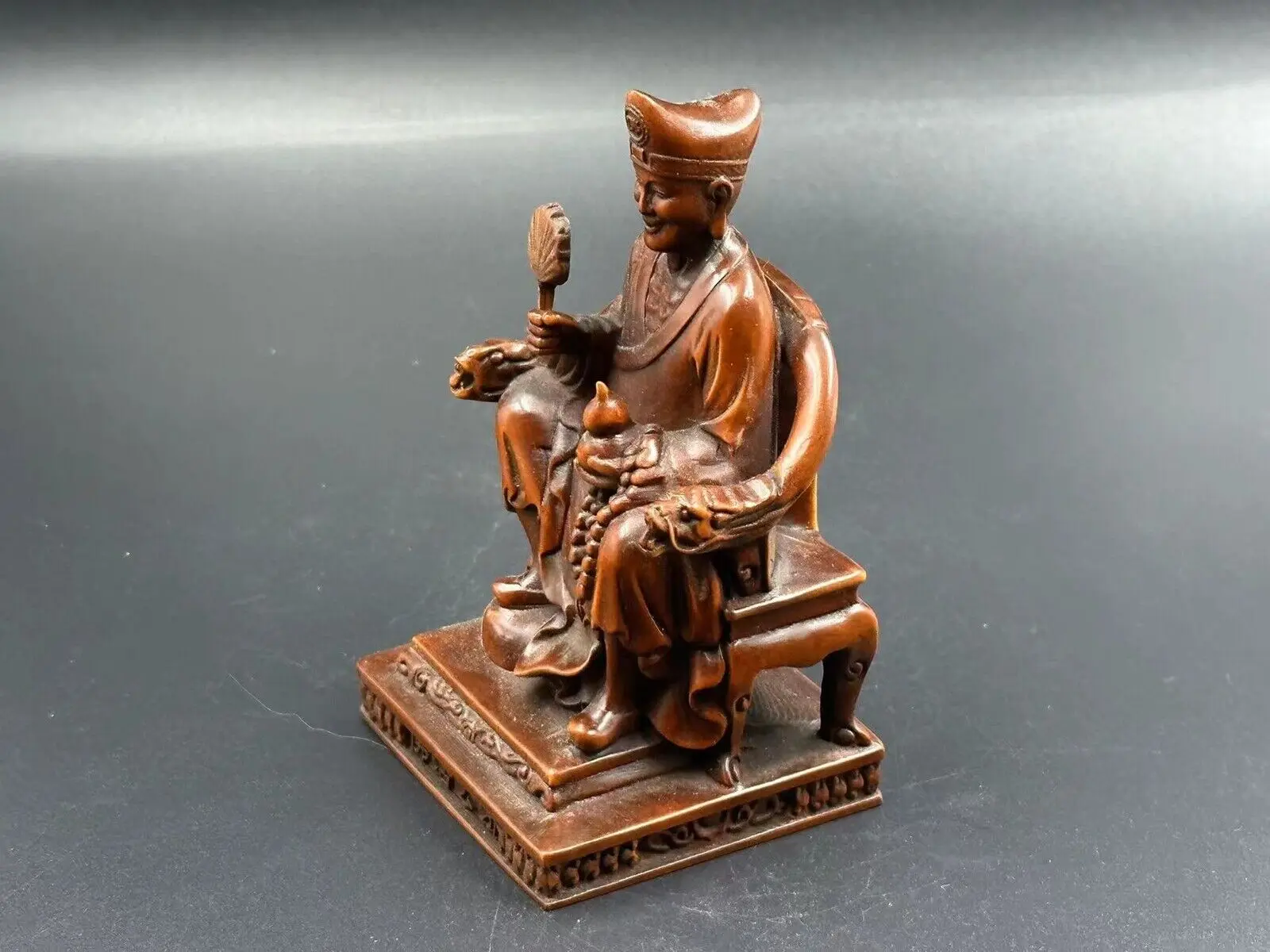 Chinese Antique Wooden Boxwood Carved Exquisite Ji Gong Buddha Statues Sculpture