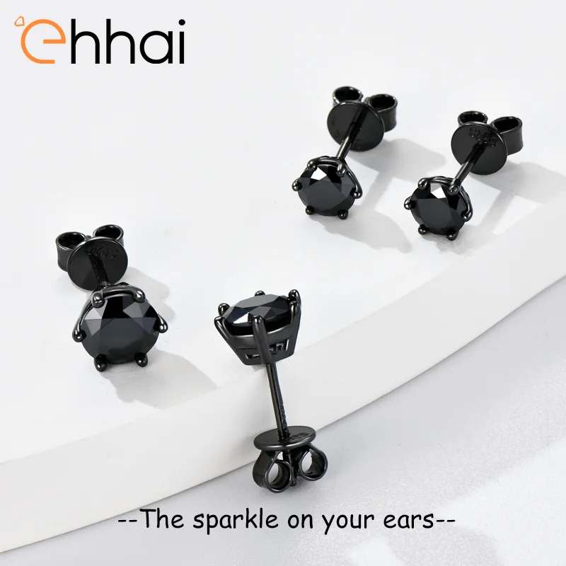 

Ehhai Round Cut Black Moissanite Six Claws Piercing Stud Earrings for Women Real S925 Sterling Silver Fine Jewelry Gifts Aretes