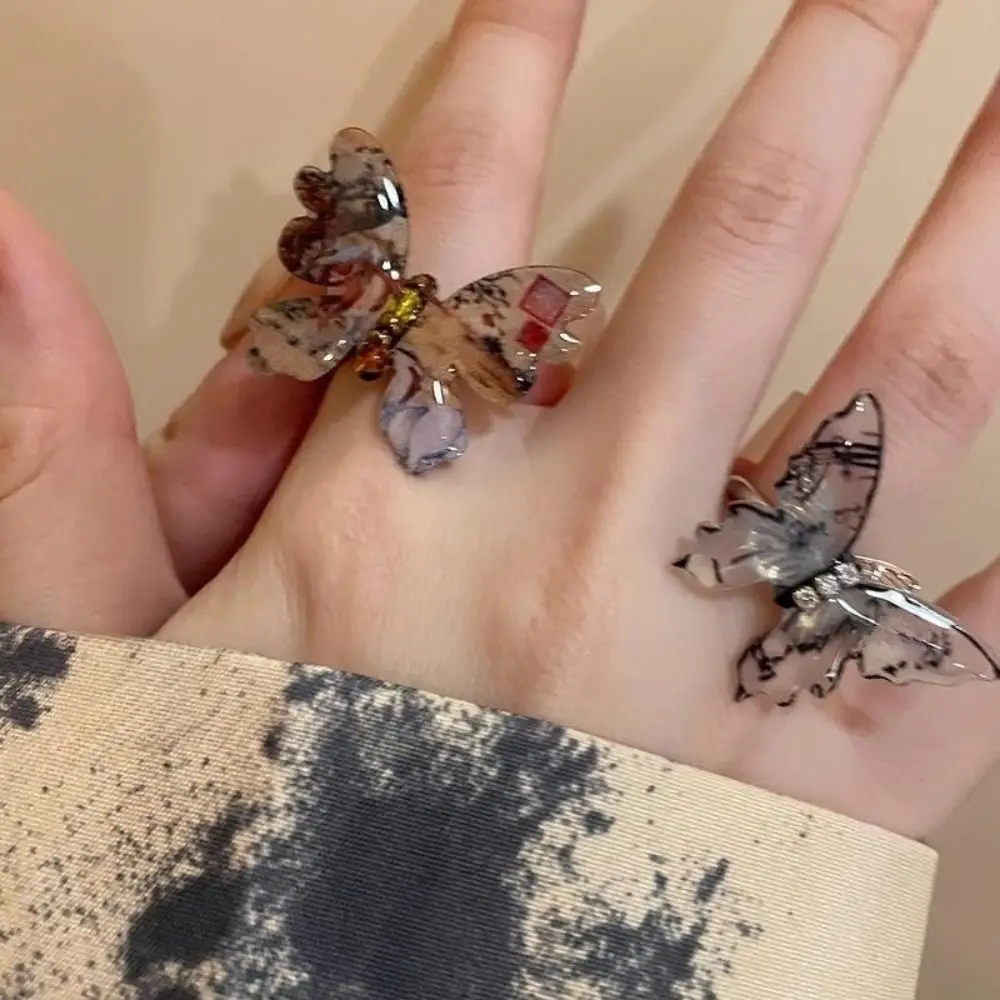 New Chinese Style Retro Resin Butterfly Rings For Women Party Adjustable Finger Ring Jewelry Accessories