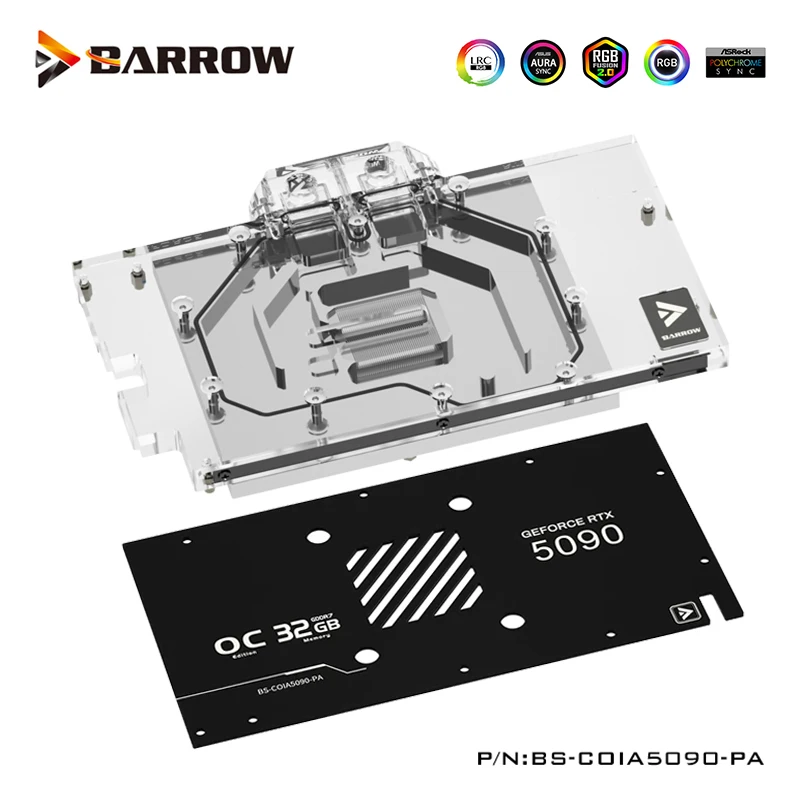 Barrow GPU-waterblok voor de Colorful iGame RTX 5090 D Advanced Neptune Vulcan OC 32GB, inclusief koelblok en achterplaat, model BS-COIA5090-PA.