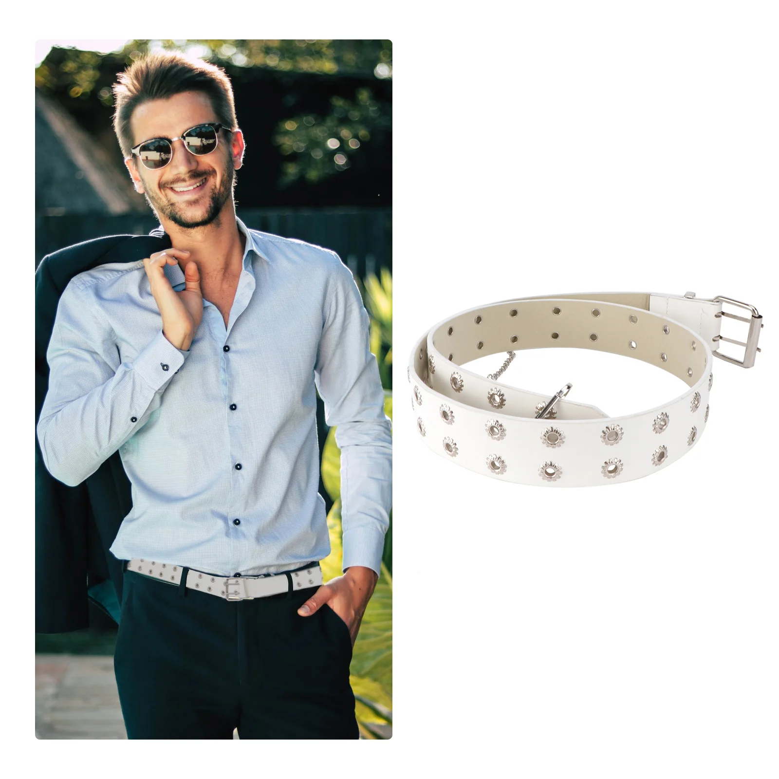 

1pc Double Breasted Gear Shaped Waist Premium Artificial Women Jeans Belt Stylish Leisure Waistband Fashion Waist Belt