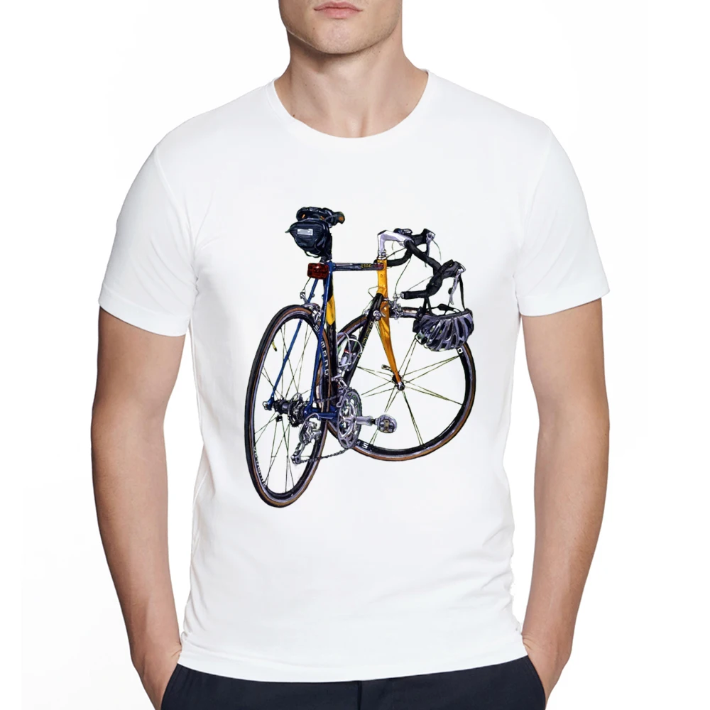 Men's Creative cycling lovers best bikes and cycling gear Print T SHIRT Biker watercolor Painting artist Hipster streetwear Tee