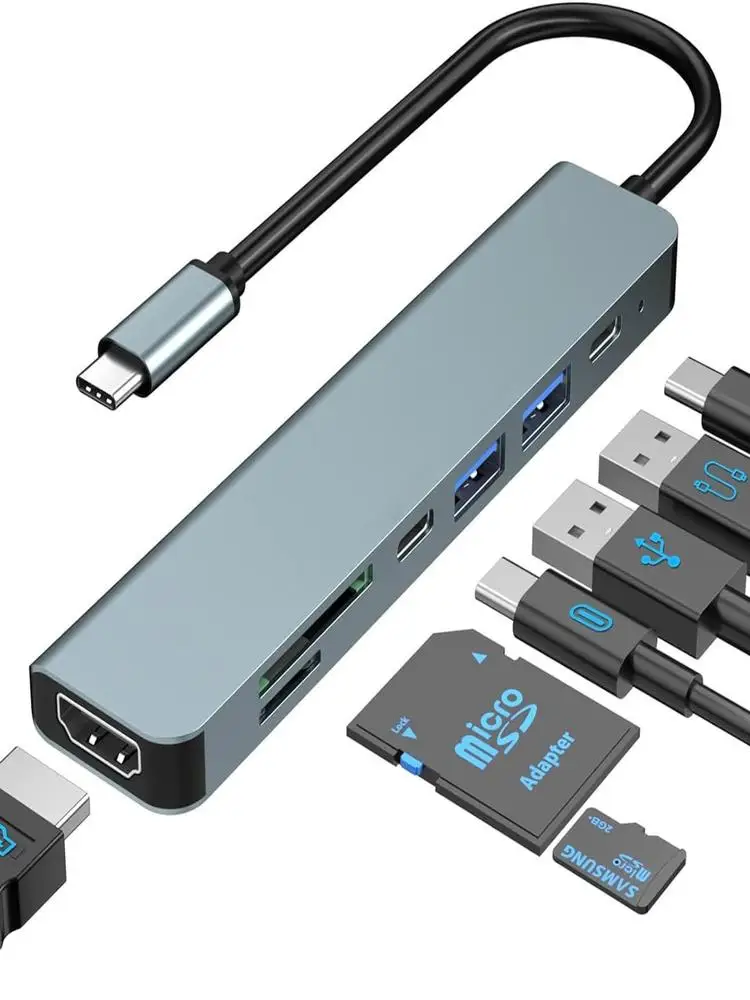 Adapter USB 8 w 1 Typ C 3.1 do 4K HDTV z czytnikiem kart SD TF RJ45, szybkie ładowanie PD do Macbooka, notebooka, komputera. — zdjęcie produktu 7