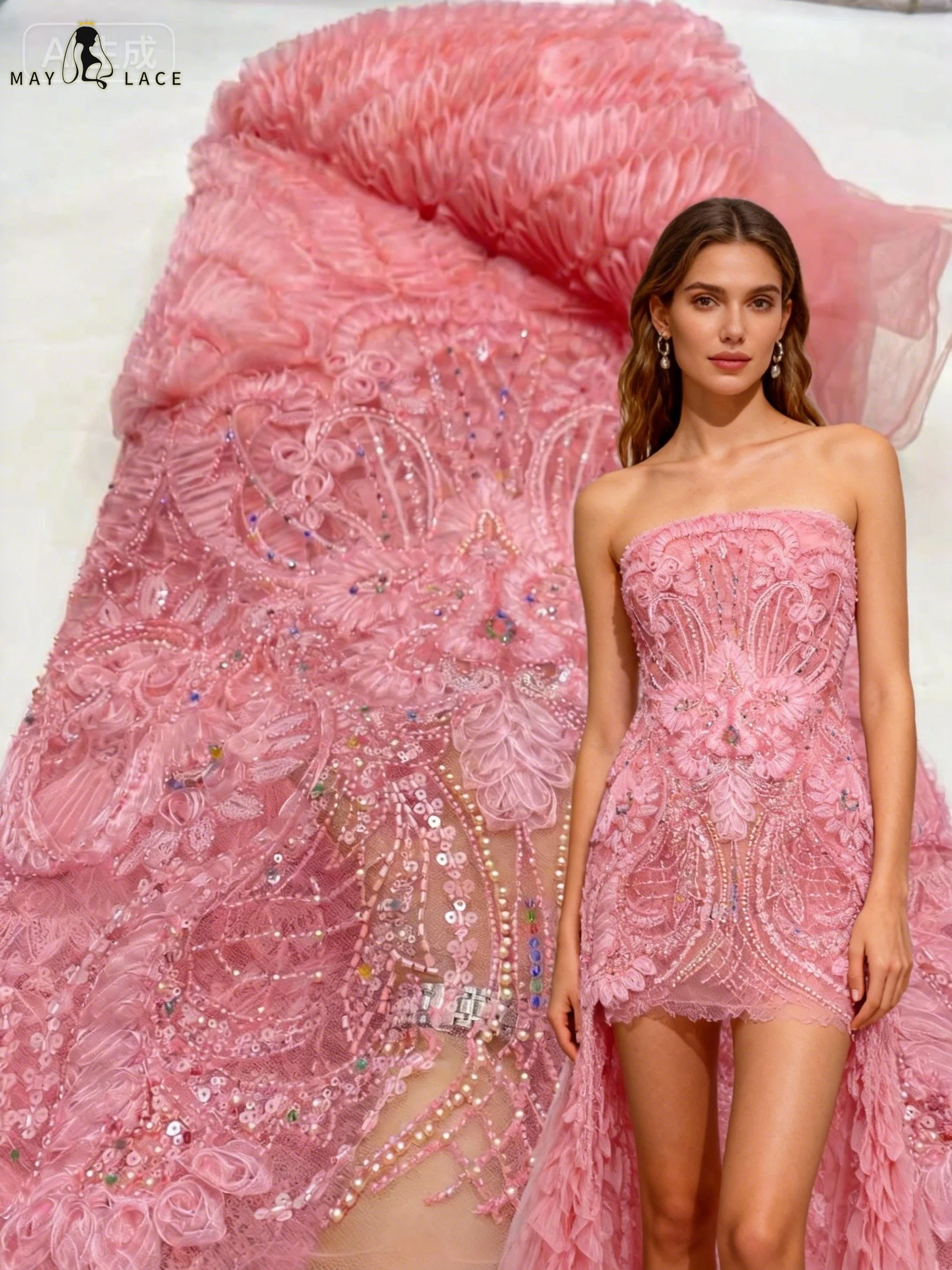 

2026 New Style French Sequin Lace Fabric African Tulle 3D Beads Lace Fabric High Quality African Lace Fabric For Nigeria Wedding