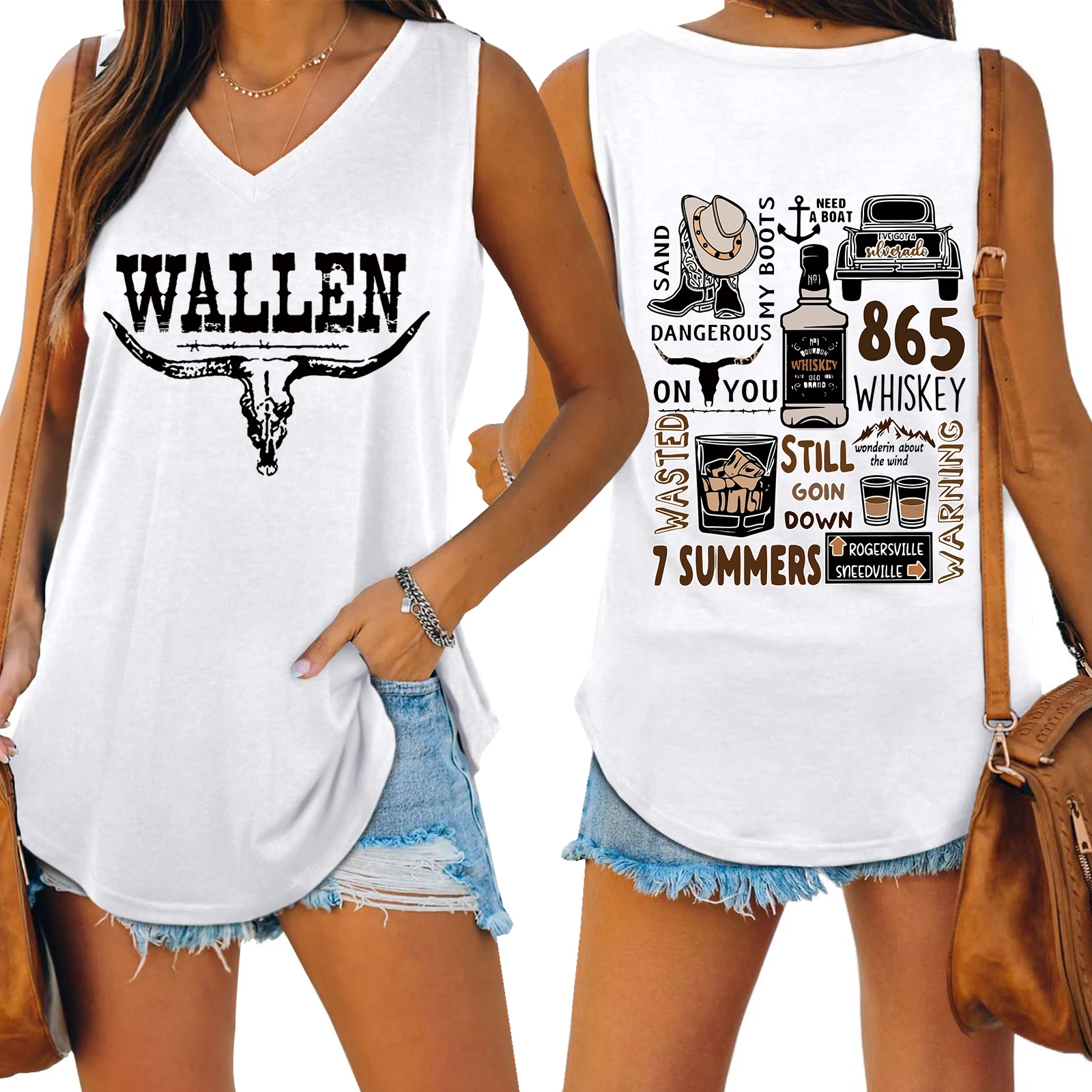 Morgan Wallen Western Country Music  Shirt Women Tank Top V-neck Sleeveless T-shirt