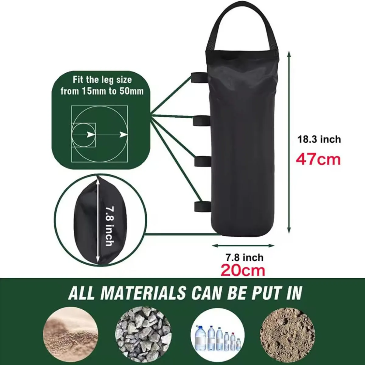 4Pcs Outdoor Tent Sandbags Cylindrical Patio Umbrella Base Weight Bags Heavy Duty 800D Oxford Cloth Tear Resistant Windproof
