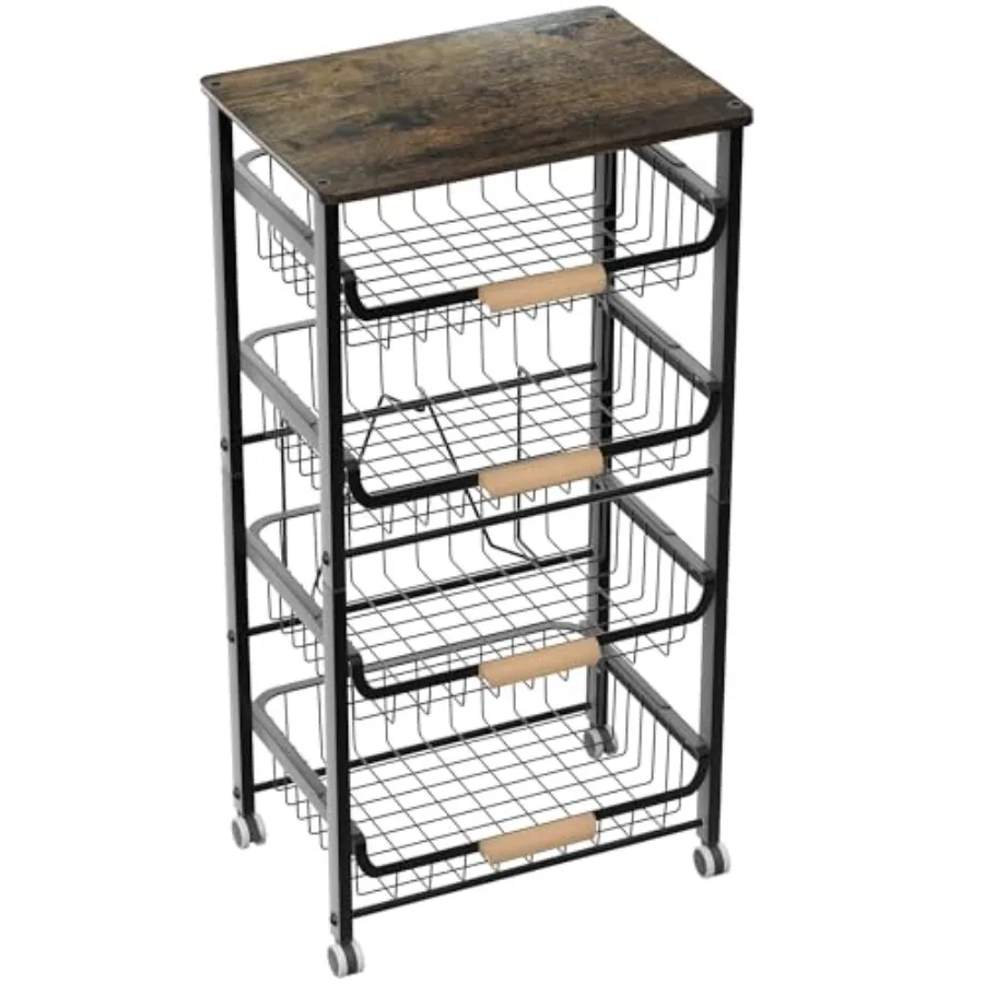 

NiuYichee 5-Layer Fruit Basket Kitchen Food Organizer and Rack Stackable Storage Cart with Desktop Pull-Out Hollow Metal Basket