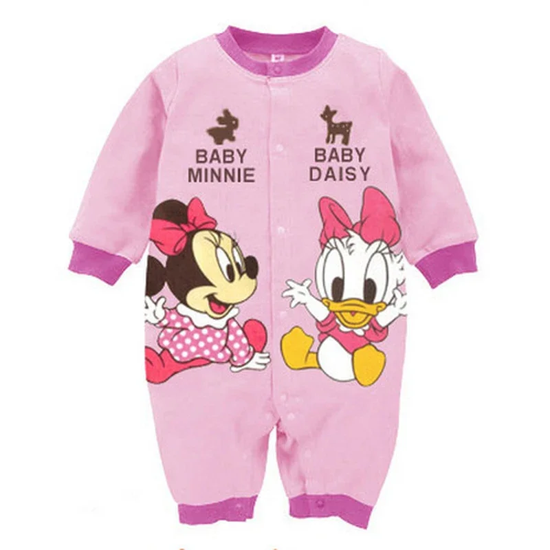 Spring Autumn Newborn Baby Rompers Boys Girl Cartoon Mickey Minnie Donald Pooh Roupa Bebe Infant Long Sleeve Jumpsuits Tops 0-2Y