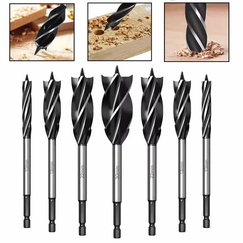 Woodworking Twist Drill Bits Set Long Four-slot Four-blade Woodworking tools Hole Opene For Door Lock Wood Slotting Tools