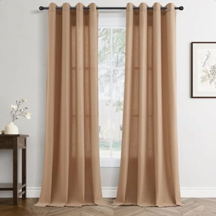 الجمل الكتان الستائر 84 بوصة طول 2 لوحات لغرفة المعيشة غرفة نوم ضوء تصفية شير الستائر 84 بوصة مزرعة حديثة #2