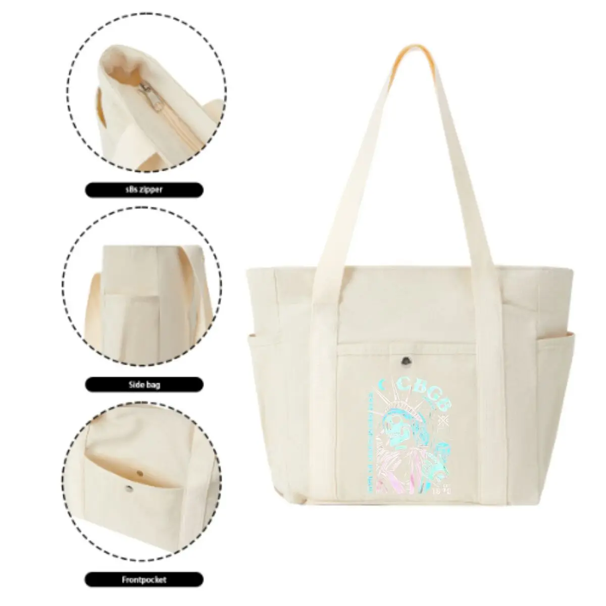 CBGB تمثال جمجمة تحت الأرض روك آرت كبير قماش حقيبة كروسبودي المرأة حقيبة طالب عادية