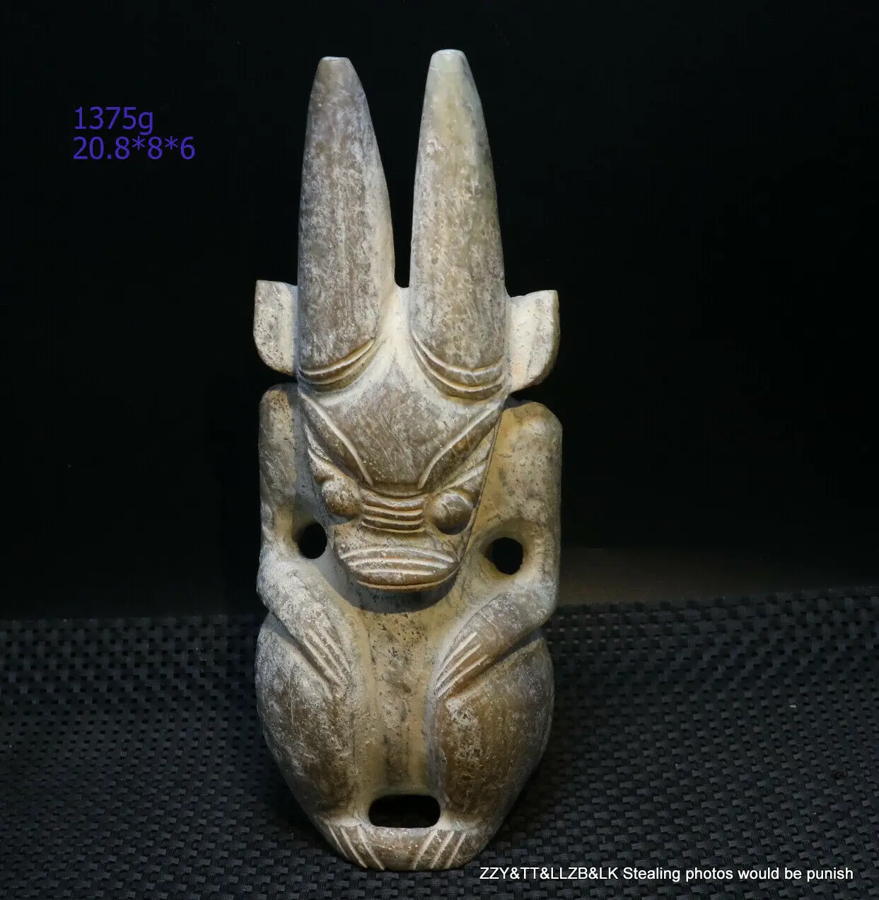 Neolithic Hongshan Cultural Jade Ultra Long Horns Sun God Alien Totem Carving LS Timestown 20201128A