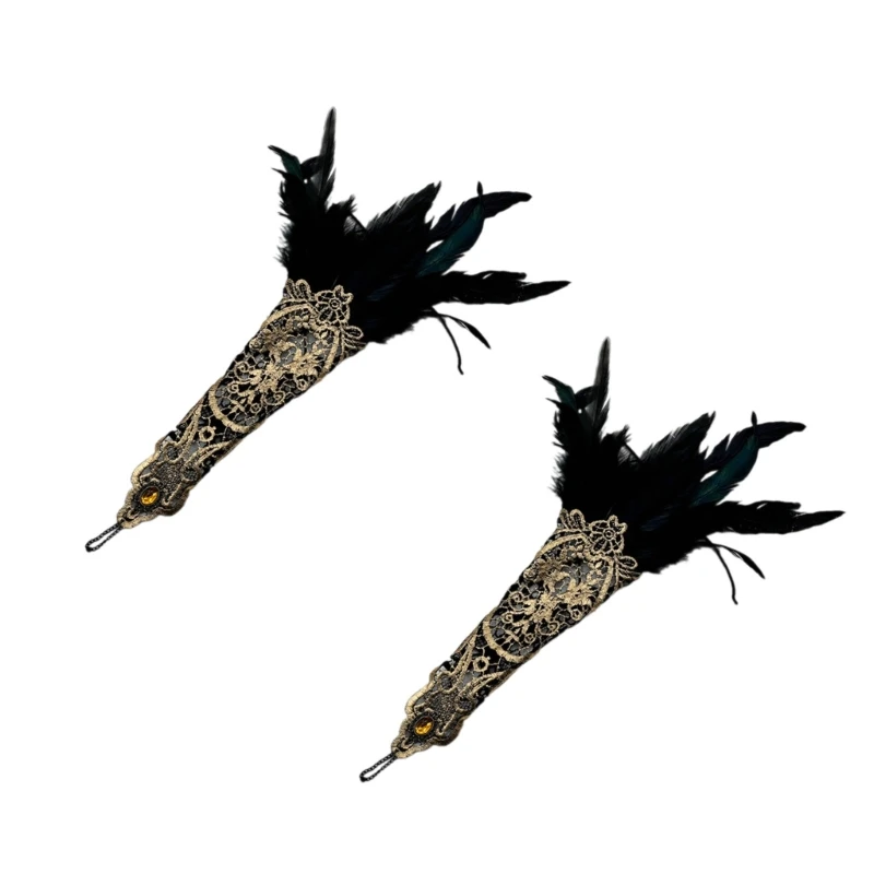 Vintage Feathered Gloves for Party Gothic Fingerless Gloves Fashion Accessories Costume Gloves Masquerades Cuff Sleeves
