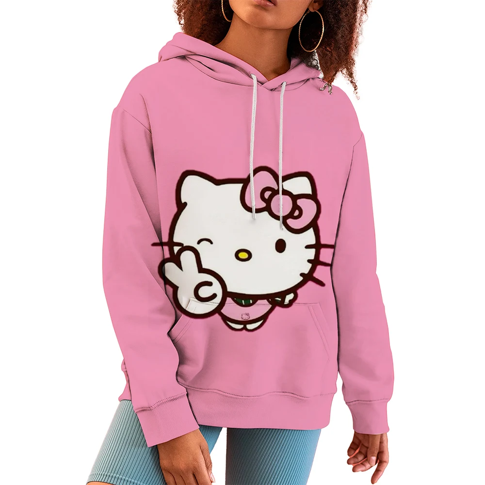 Sanrio Leuke Hello Kitty Jas Vrouwelijke Losse Student Oversized Hoodie Gotische Hoodie Kawaii Kleding Y2k Sweatshirts