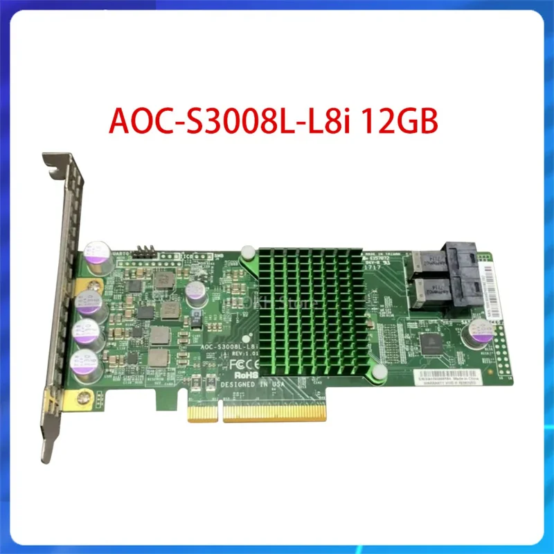 

Original AOC-S3008L-L8i SAS3 12G 8-Port Internal PCI-e X8 3.0 IT IR SATA/SAS HBA RAID Controller 3008 Hard Disk Array Card