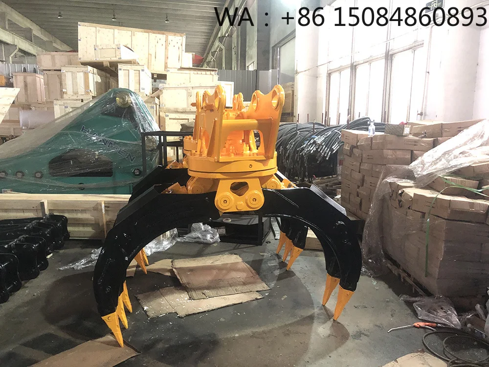 360 Degree Rotary Hydraulic Grapple Attachment, High Strength Stone Log Grab Tool For Standard Excavator Construction Jobs