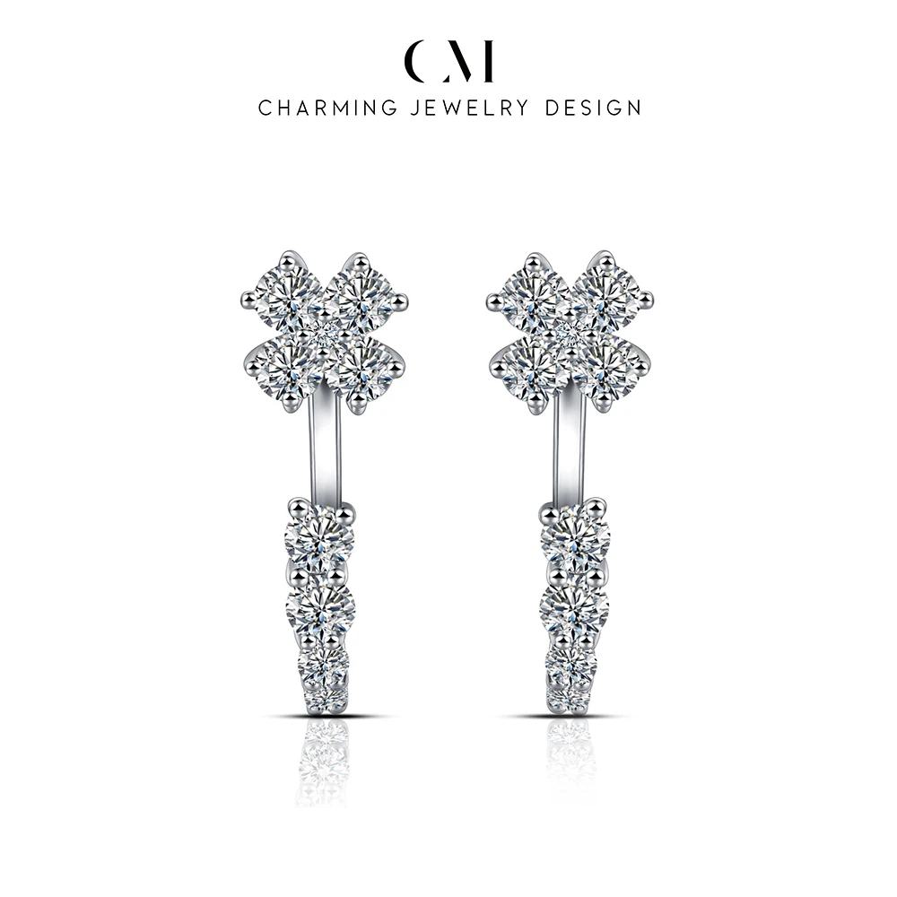 CHARMING Vintage Vertical Shining Moissanite Earring 925 Sterling Silver for Women Party Gifts Daily Jewelry Wedding Anniversary