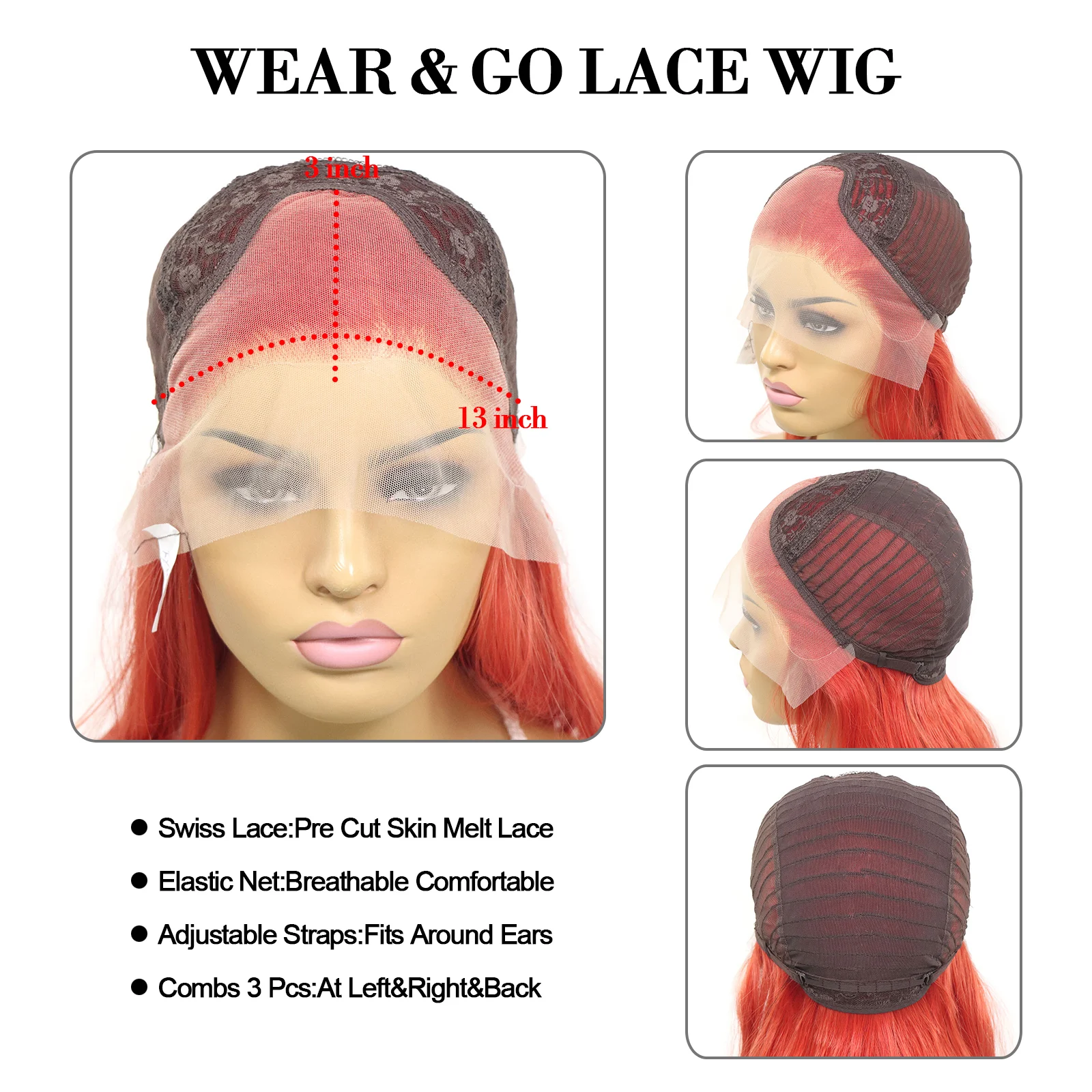 Orange Red 13x3 Synthetic Lace Front Wigs for Black Women Cosplay 26Inch Long Natural Wave Heat Resistant Fiber Lace Frontal Wig