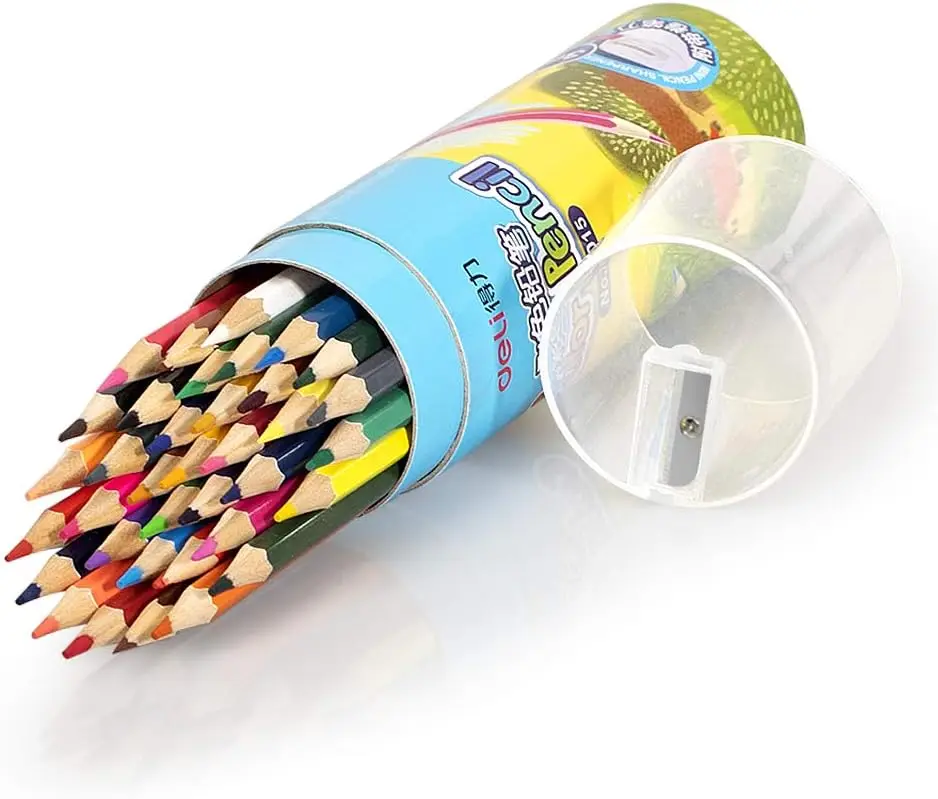 

36 Vibrant Colored Pencils with Built-in Sharpener, Soft Core for Art Drawing and School Use