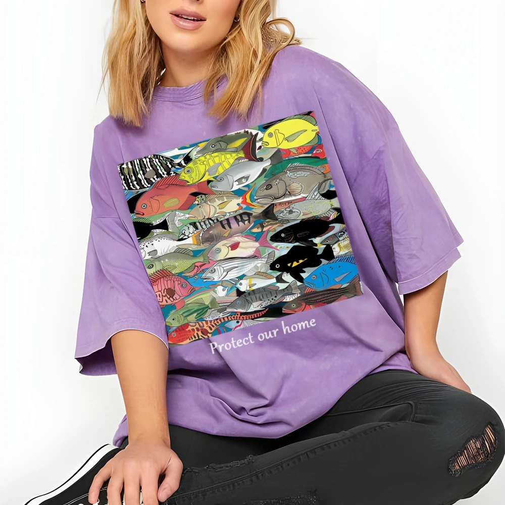 Vintage Washed Shirt Anime Protect our Home Graphic T Shirts Venezuela Fashion Luxury Brand Y2k Pure Cotton T-shirt Women's Top