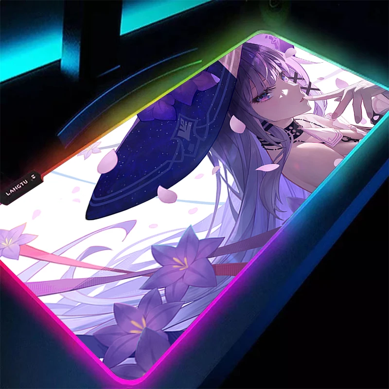

RGB Mouse Pad Anime Girl Gamer Gaming Accessories Varmilo Keyboard Pad LED PC Computer Desk Mat Honkai Star Rail Herta Mousepad