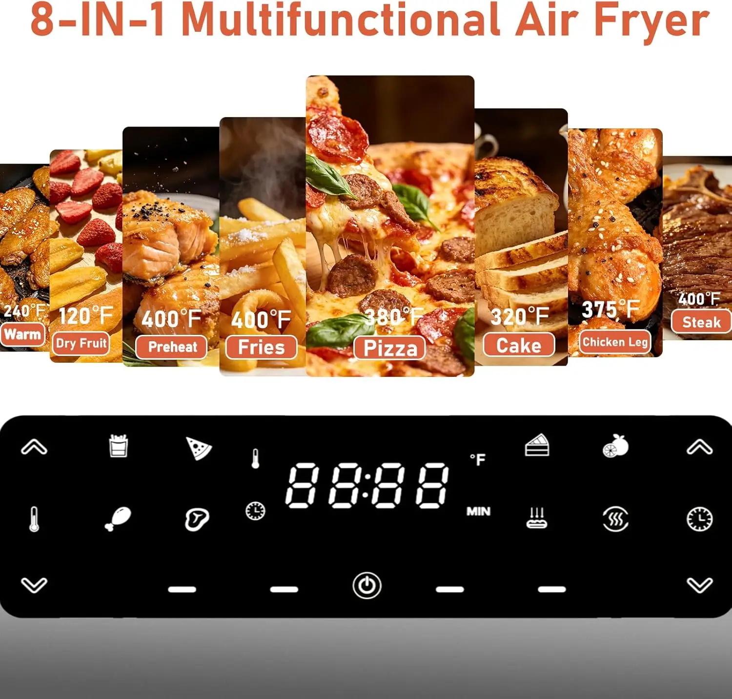 8-in-1 Air Fryer with Top and Bottom Heating, 4QT Indoor Pizza Oven - 360° Airflow, Viewing Window, No-Flip Cooking, Includes Pi