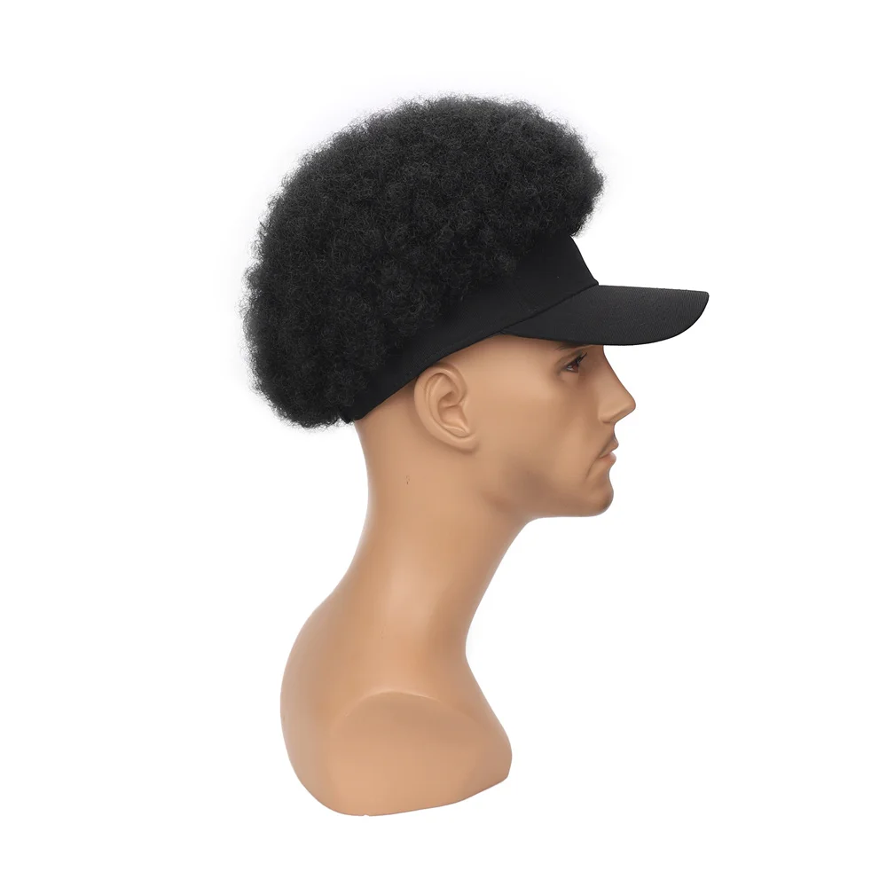 شعر مستعار أفرو قصير للرجال، غريب مجعد أسود قابل للتنفس، قبعة للحفلات التنكرية، مظهر طبيعي #3