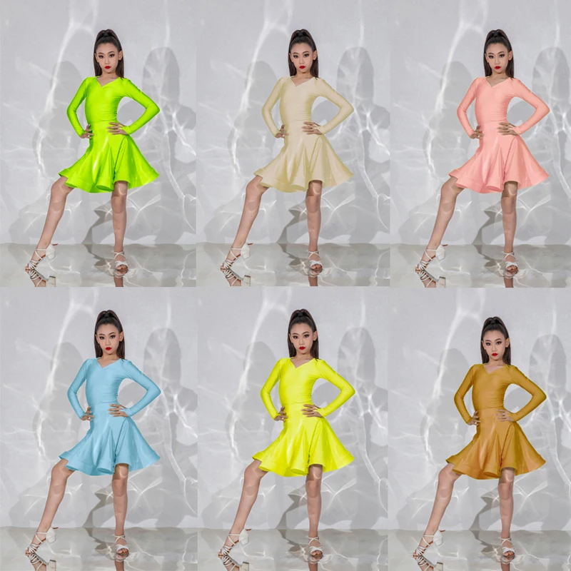 9 Colors Girls National Standard Ballroom Dance Competition Dress Latin Dance Professional Dress Stage Practice Wear SL8864