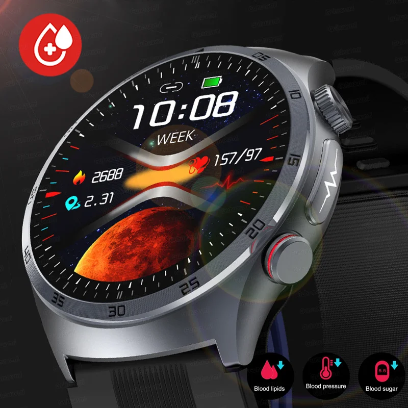 Saffierglas AMOLED Bloedglucose Smart Watches ECG Bloed Zuurstof Bloeddruk Luchtpomp Sport