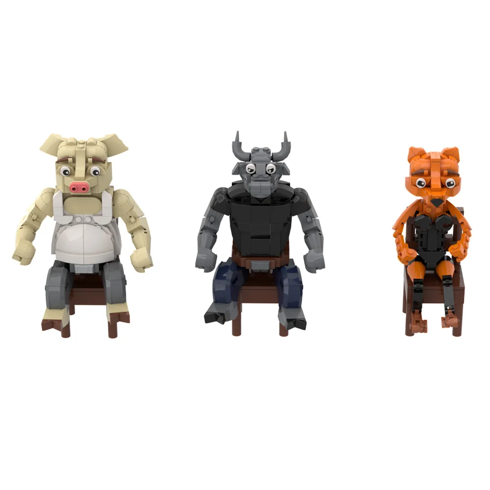 Gobricks MOC Liar's Bar Building Blocks Model Tauren Pig Headed Man Card Revolver Game Creative Bricks DIY Assembly Toys Gifts