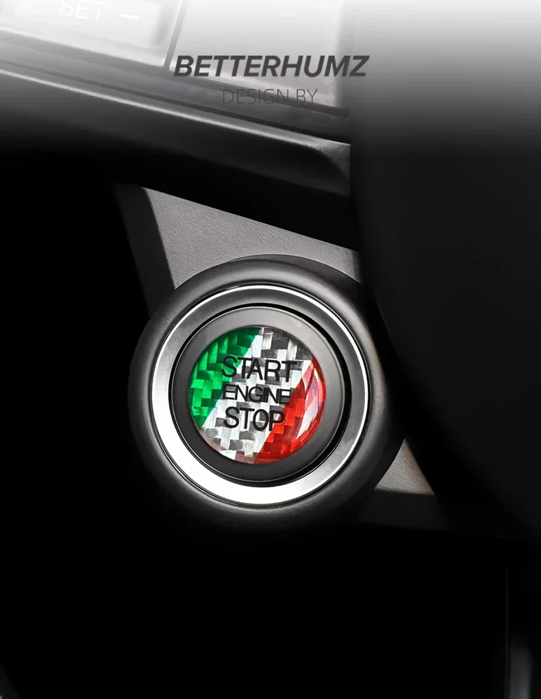 Motorstart-Stopp-Knopf-Abdeckung, Zierleiste, Aufkleber für Alfa Romeo Giulia Stelvio, echte Kohlefaser, Auto-Innenausstattung, Tuning-Zubehör – Detail 1