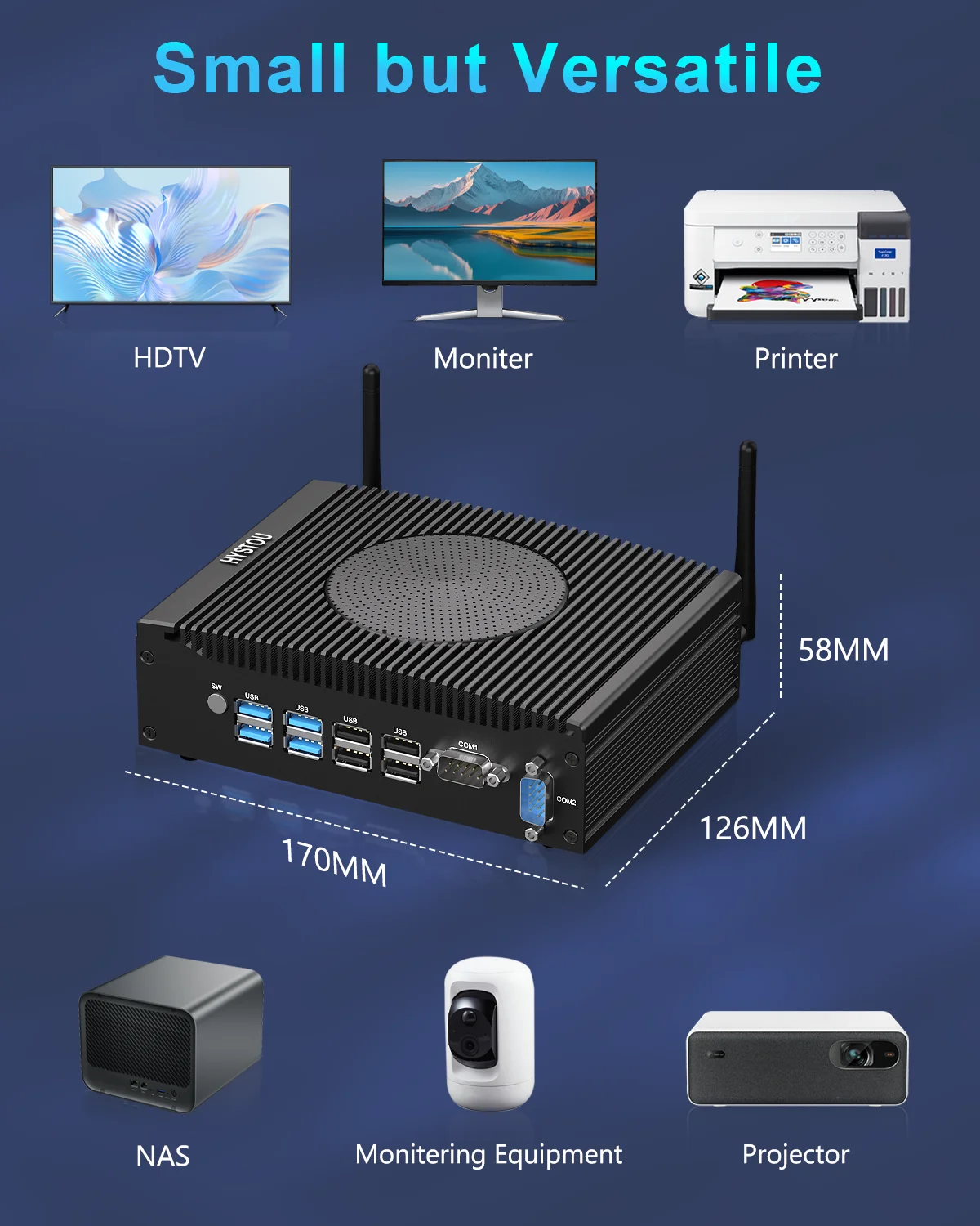 Dual Lan Mini Industrial New Fan Design PC 2 RS232 2LAN 2HDMI 8USBs H7-10th Core i3 i5 i7