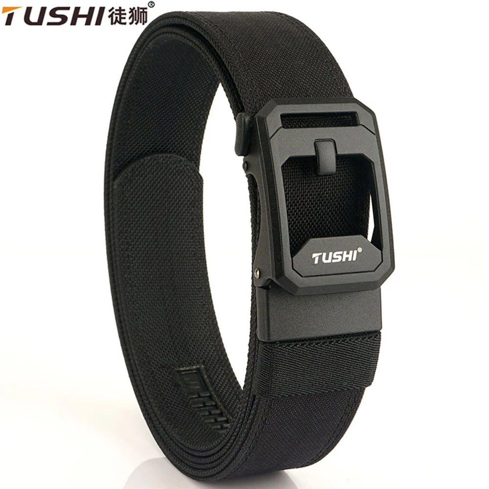 TUSHI belt EDC Metal Automatic Buckle Hard Tactical Belt Double Layer Thickened Hanging Gun Belt For Men Outdoor Military Belt