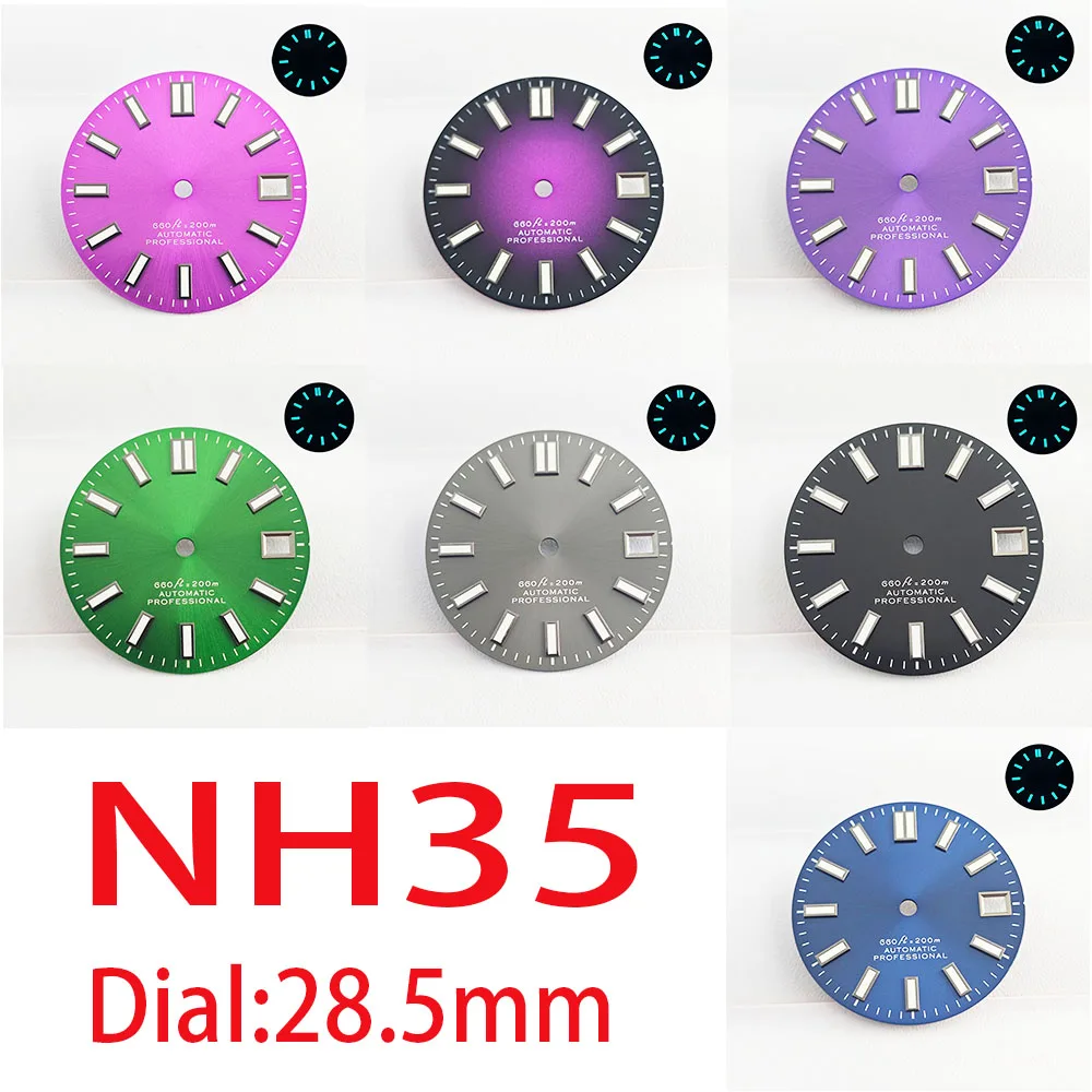 ساعة 28.5 ملم قرص NH35 قرص أزرق مضيء لحركة ميكانيكية أوتوماتيكية NH35 NH36 36 ملم ملحقات ساعة بمؤشر حزام