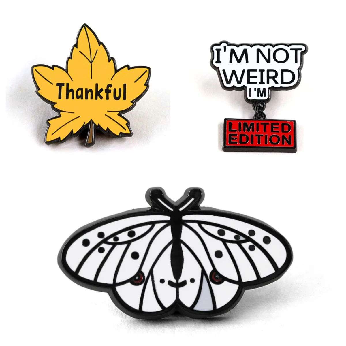 Enamel Pin Cartoon Moth Brooch Thankful Maple Leaf Text Badge Clothing Backpack Decorative Jewelry Gift