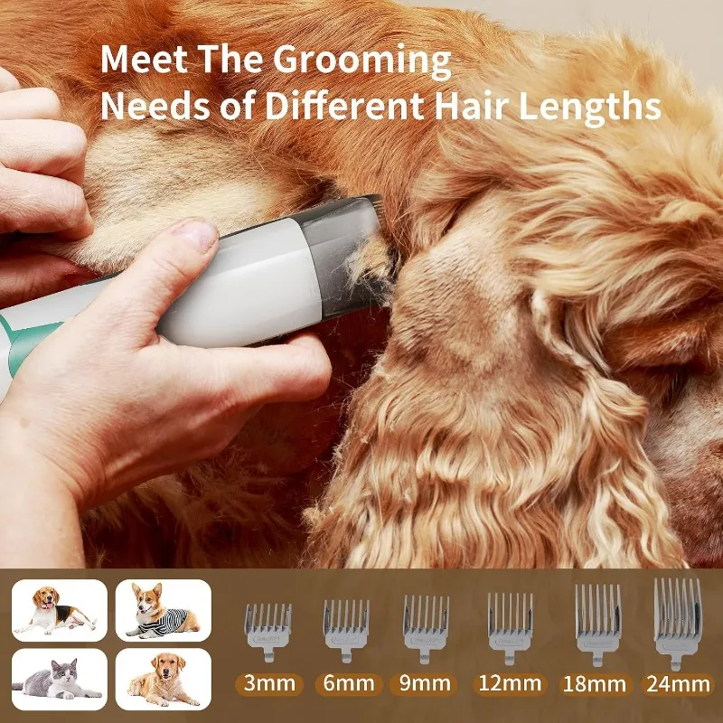 Dog Grooming Kit, Pet Grooming Vacuum with Pet Clipper Nail Grinder, Dog Hair Vacuum with 6 Pet Grooming Tools for Dogs Cats