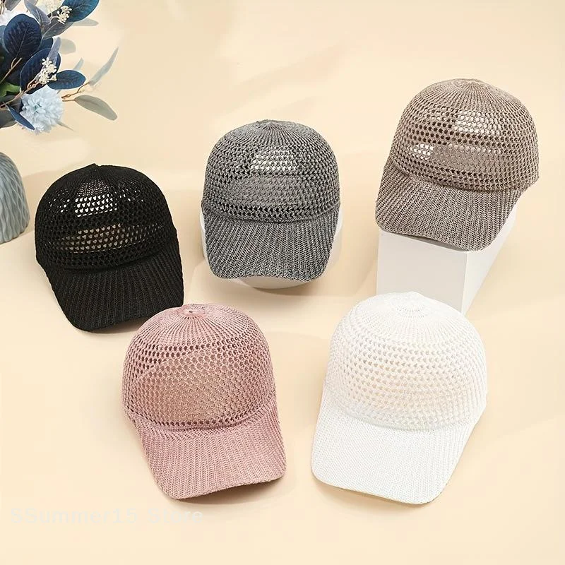【R】Breathable Mesh Baseball Cap Women's Summer Simple Versatile Knitted Peaked Cap Outdoor Sports Sun Protection Baseball Caps