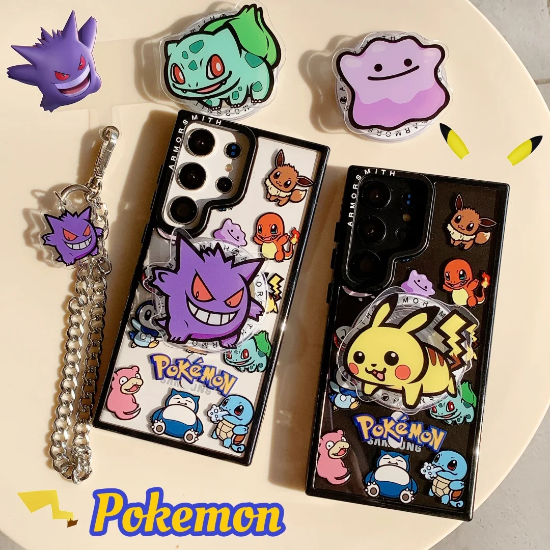 أنيمي P-Pokemon Gengar حامل مغناطيسي حامل حافظة شفافة مضادة للصدمات لهاتف سامسونج جالاكسي S25 S24 Ultra S23 FE Plus غطاء خلفي ﻿ ﻿ ﻿
