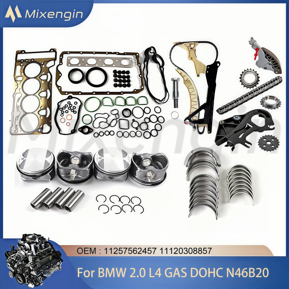 Auto Engine Timing Chain Pistons Gaskets Rebuild Kit Fit BMW 2.0L L4 GAS DOHC N46B20 For 116i 118i 120i 318i 320i 520i X1 X3 Z4