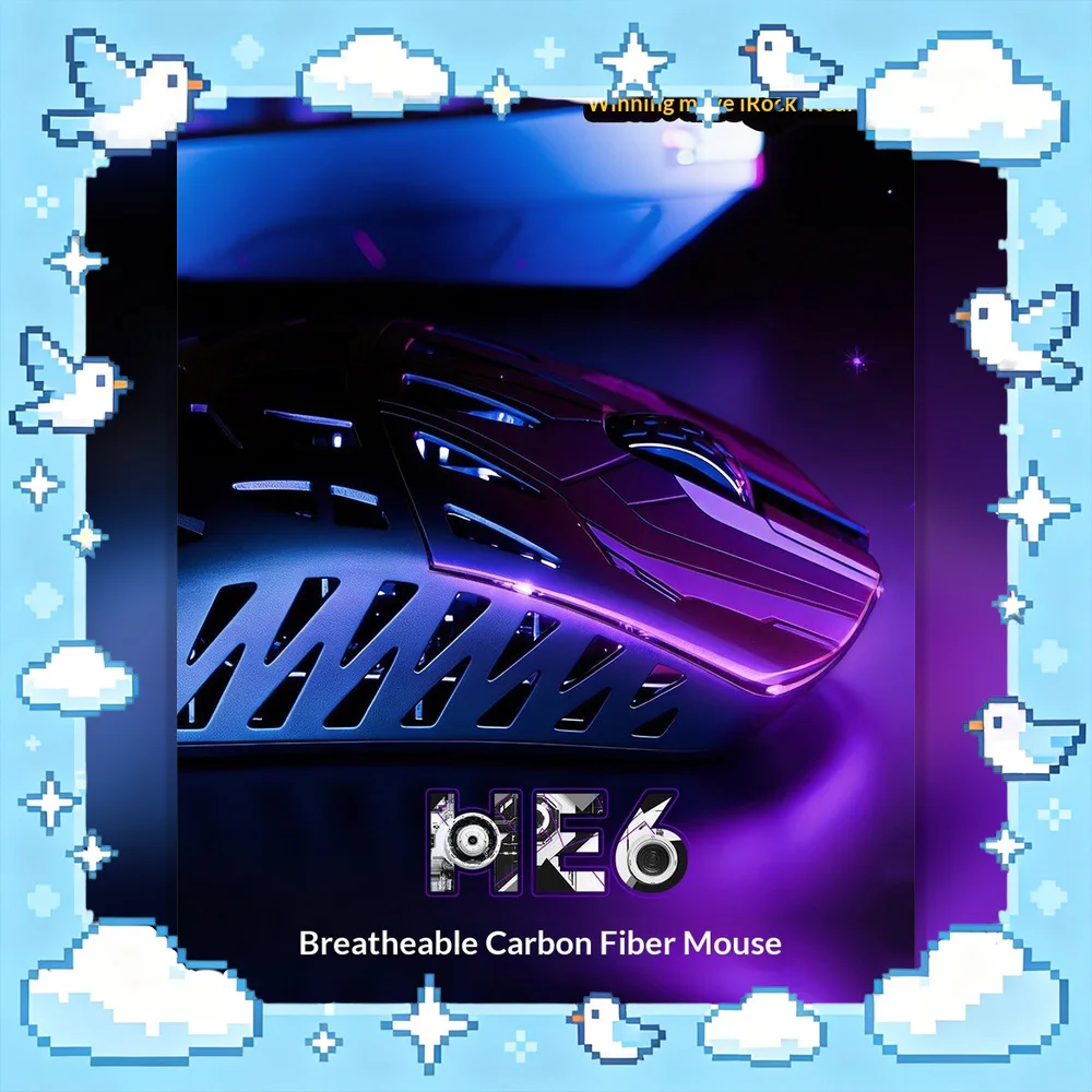 IROK HE6 Lightweight Carbon Fiber Wireless Gaming Mouse PAW3950 30000DPI 8K Polling Tri Mode