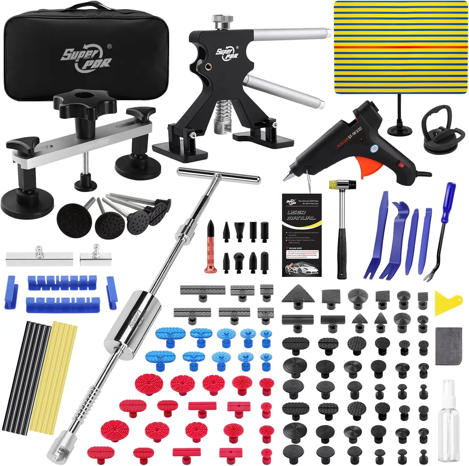 

Professional Car Dent Puller Kit with Hot Glue Gun, Slide Hammer & Reflector Board for Paintless Repair