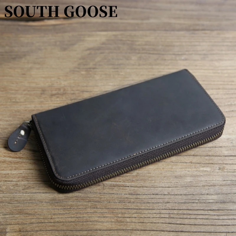 

Original Leather Men Wallets Retro Handmade Long Clutch Bag Male Cowhide Large Capacity Business Wallets Card Holder Phone Purse