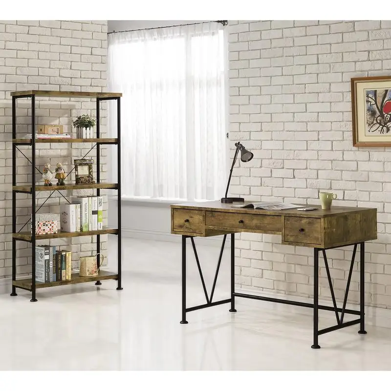 

Rustic Nutmeg 2-Piece Desk & Bookcase Set for Home Office Decor