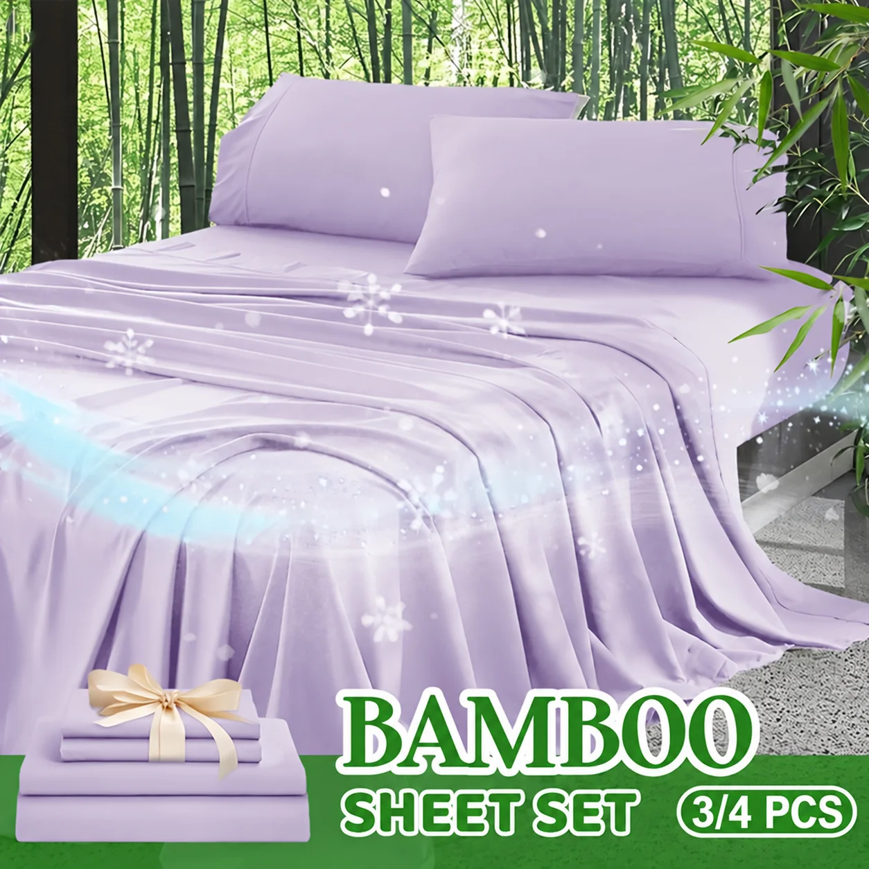 [2000TC Bamboo Sheet Set]Cooling Bamboo Bed Sheet Set - Ultra Soft And Comfortable Summer Queen Size Sheet Set-Deep Pocket Fits Up to 16