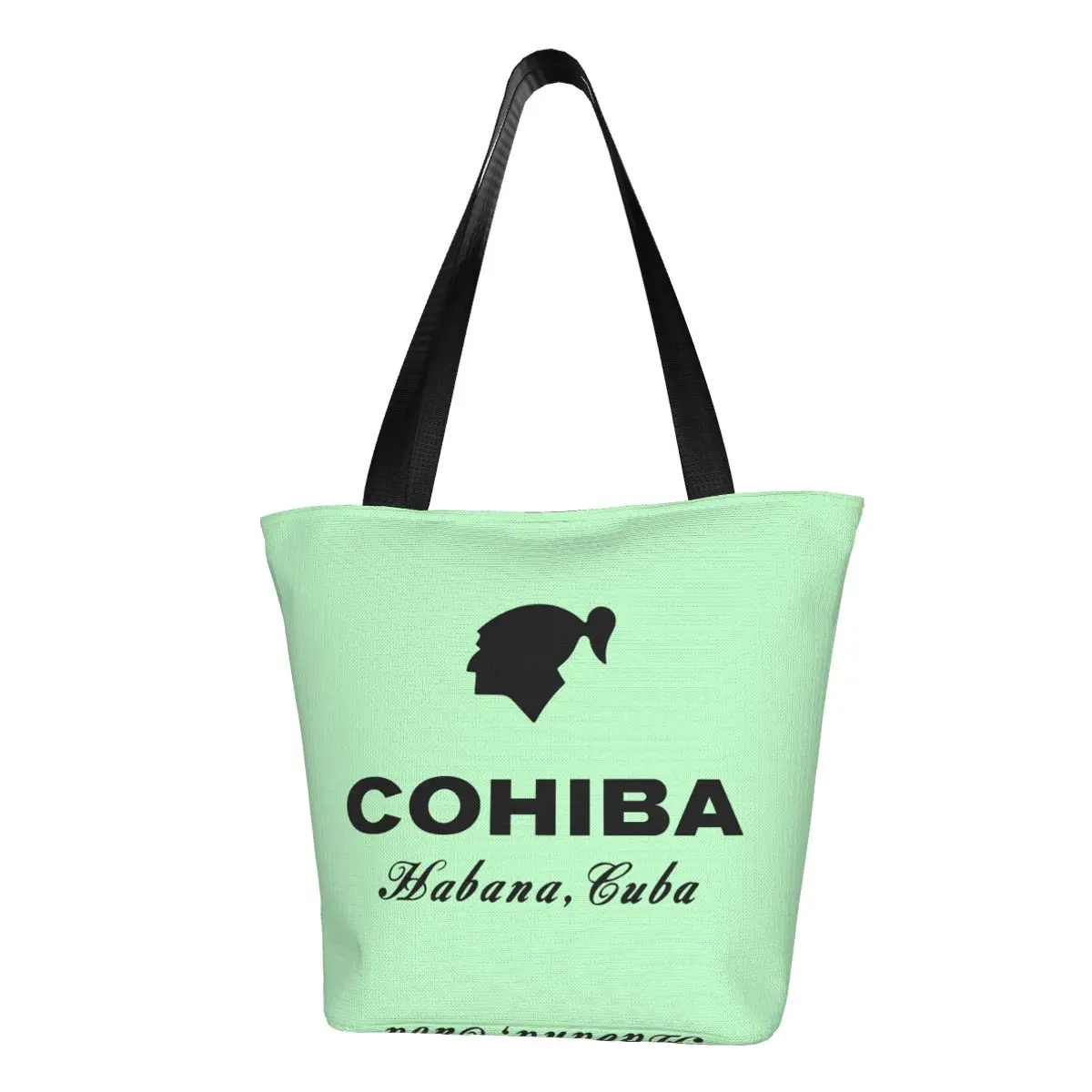 Recycling Cuban Cohiba Cigars Shopping Bag Women Canvas Shoulder Tote Bag Portable Groceries Shopper Bags