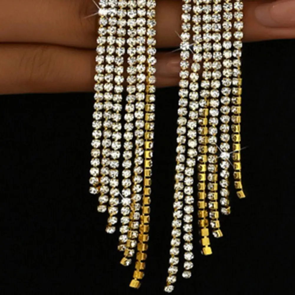 Necklace Hanging Earrings 2 Pcs Women Necklace Earrings Set Multi-layered Tassel Rhinestone Jewelry Adjustable Chain for Formal